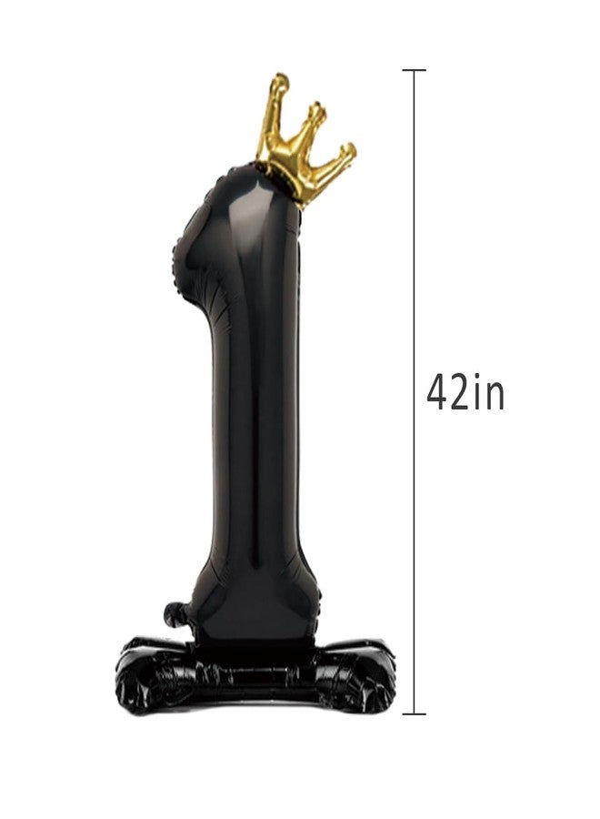 Eoopoon 42 Inch Crown Black Number Balloon 0-9, Number 1 Balloon with Base for Boys Girls 1th Birthday Party Decoration, Anniversary Decor Theme Party Supplies (Black 1) - Image 5